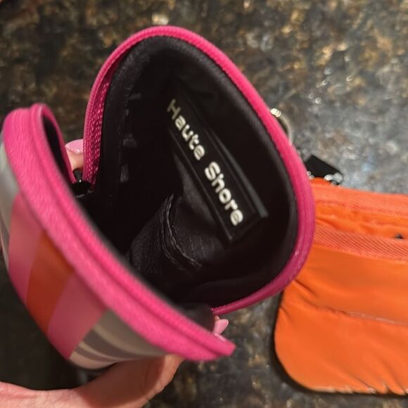 Pink and Orange Neoprene Pouch Set Card Case & Eyeglass Case - Zip Closures NEW - Picture 4 of 4